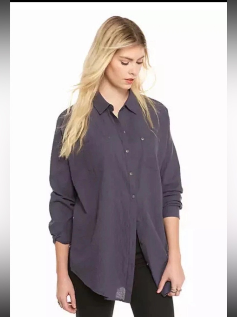 Free People Puckered Check Lover Her‎ Madly Top Blue Oversized Size Medium